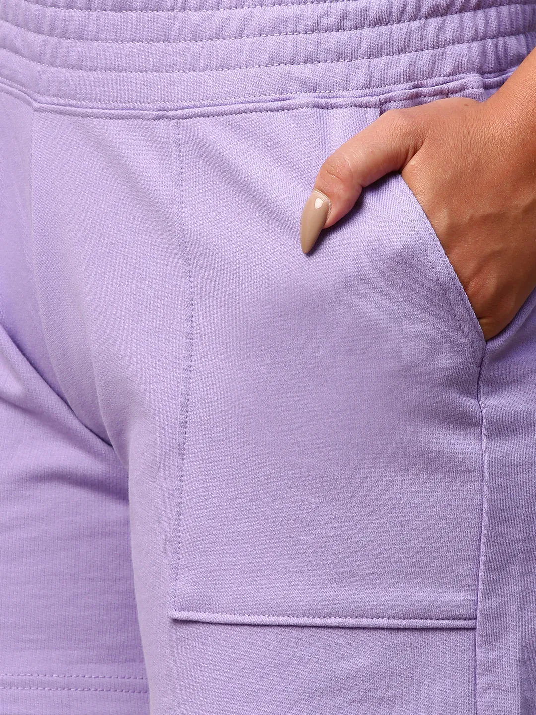 Women's Lavender Cotton Regular Fit Knit Shorts