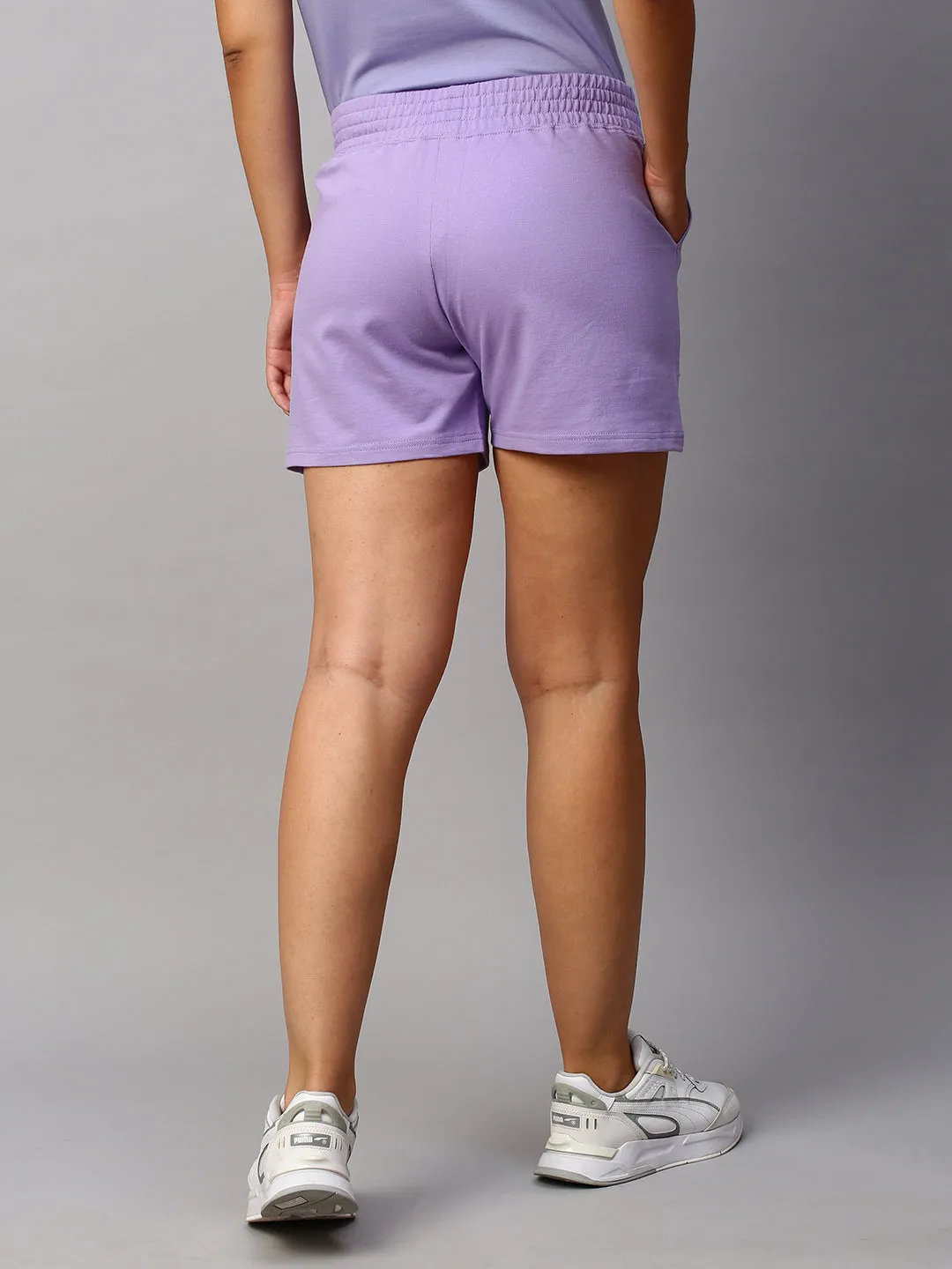 Women's Lavender Cotton Regular Fit Knit Shorts