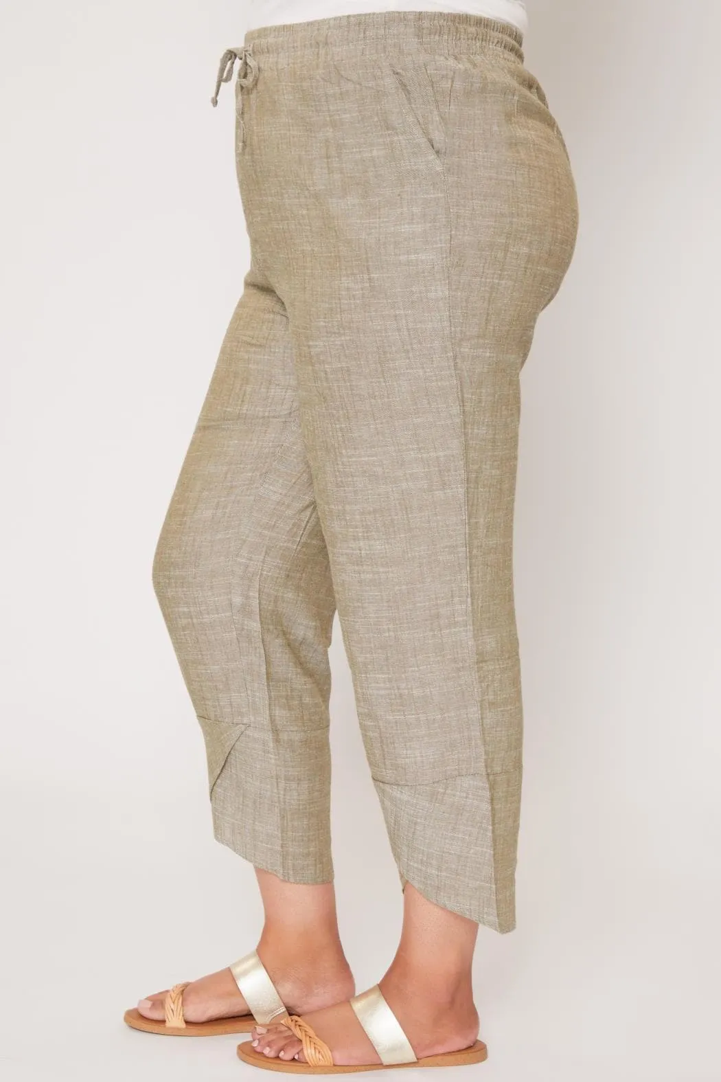 Women's Plus Size Linen Elastic Waist With Tulip Hem Pant