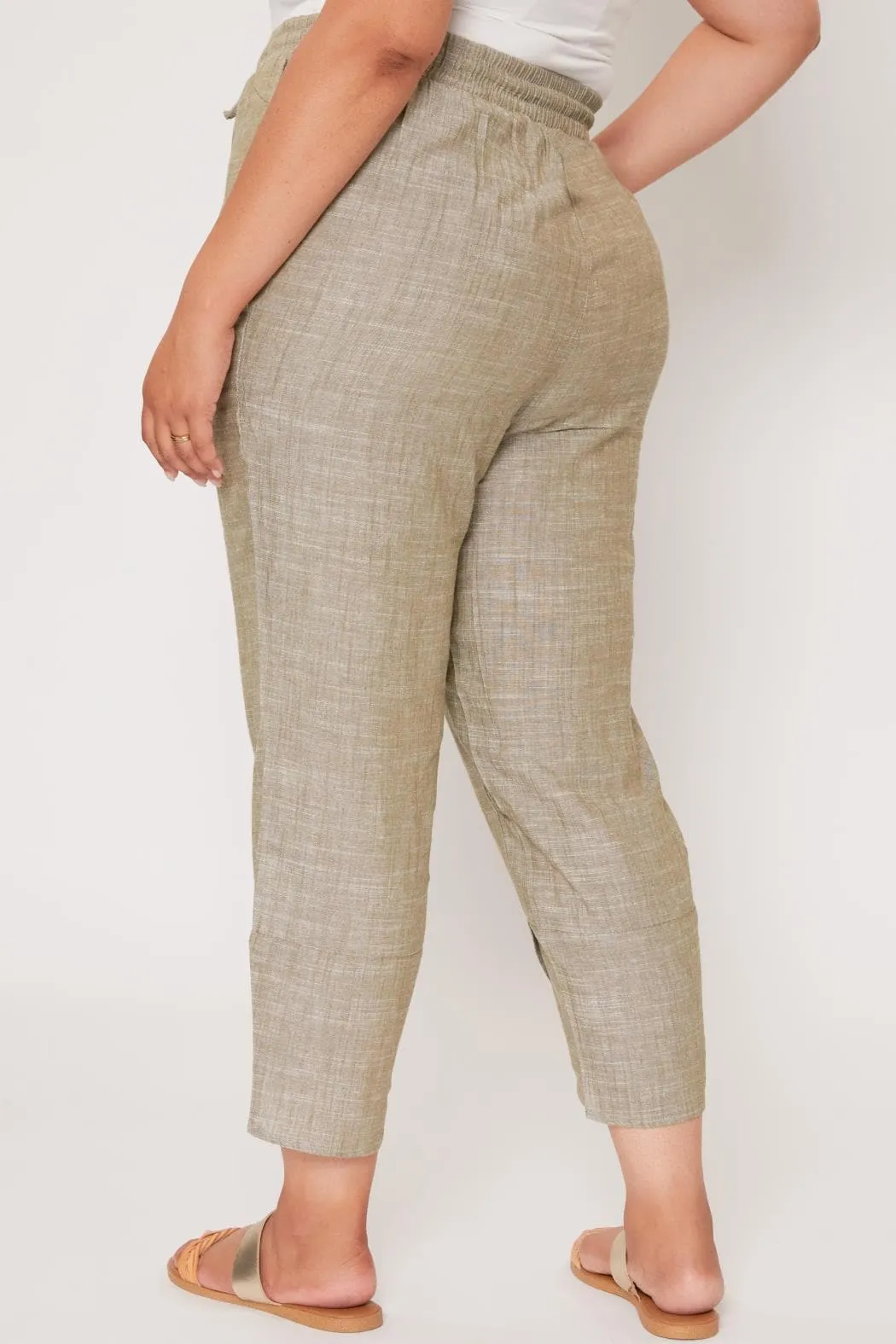 Women's Plus Size Linen Elastic Waist With Tulip Hem Pant