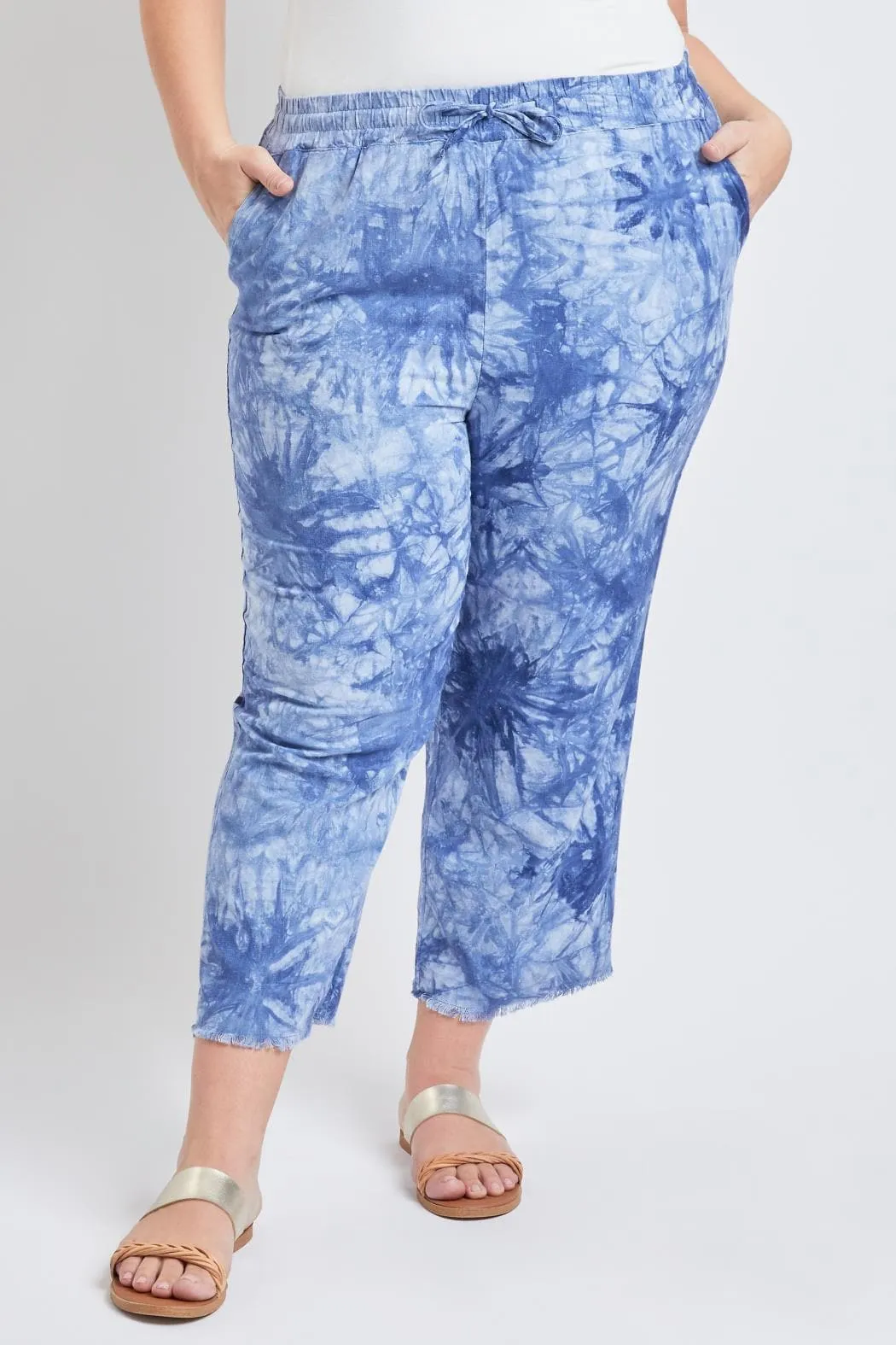 Women's Plus Size Linen Lounge Pants With Frayed Hem Lifestyle Collection