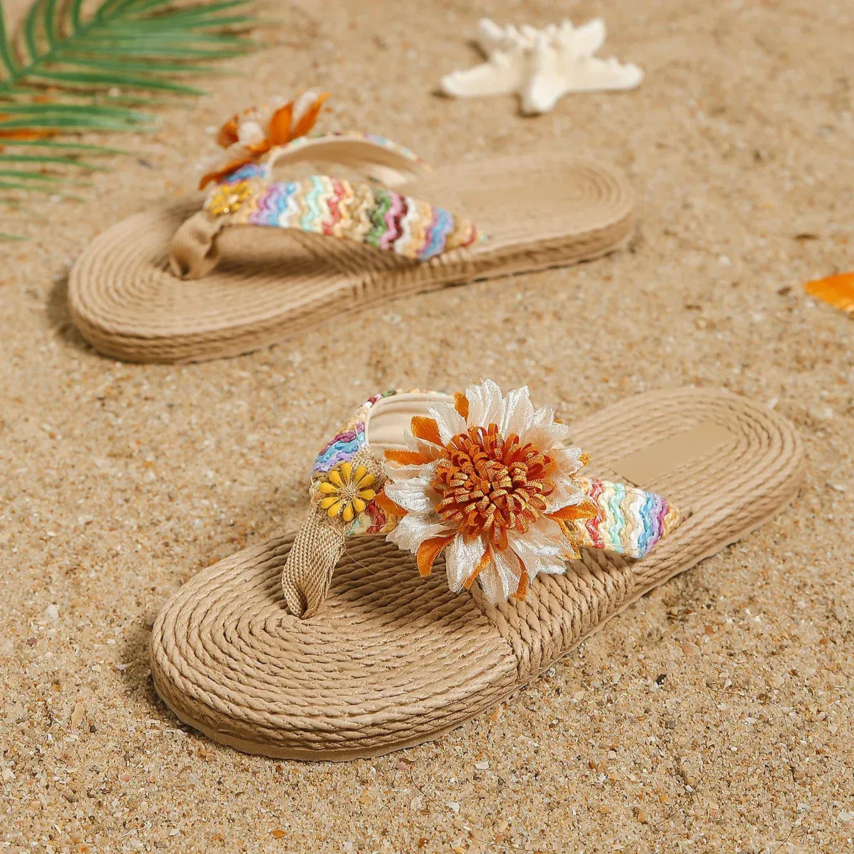 Women's Sunflower Anti-Slip Flat Flip Flops with Soft Sole