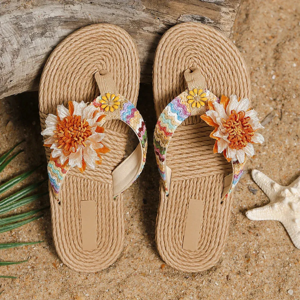 Women's Sunflower Anti-Slip Flat Flip Flops with Soft Sole