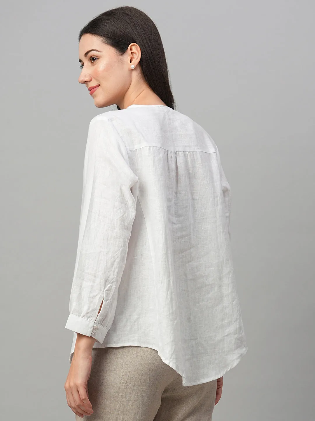 Women's White Linen Loose Fit Blouse