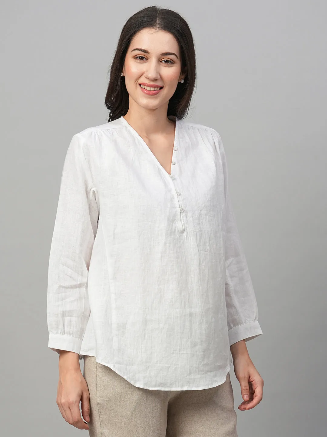 Women's White Linen Loose Fit Blouse