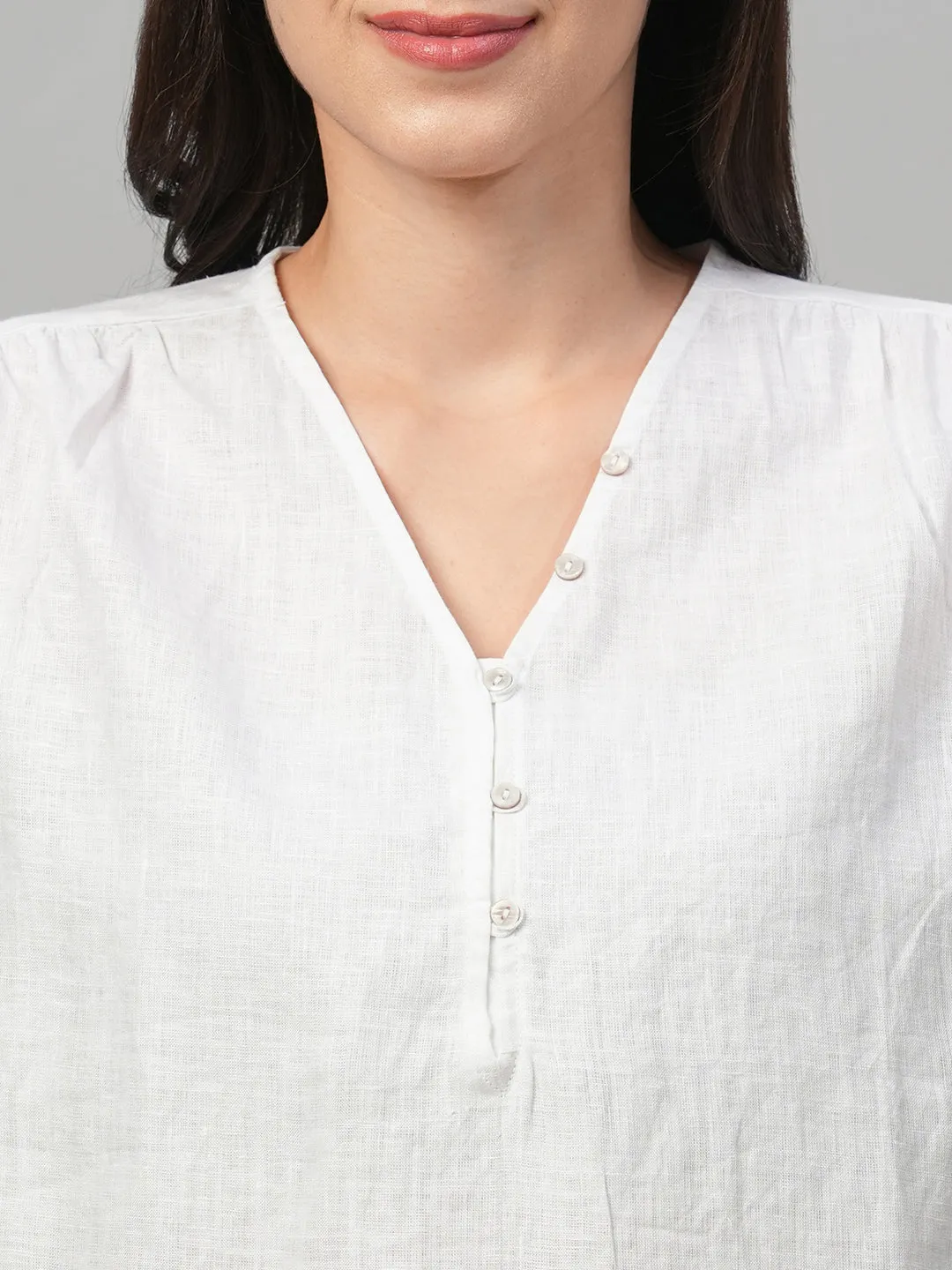 Women's White Linen Loose Fit Blouse